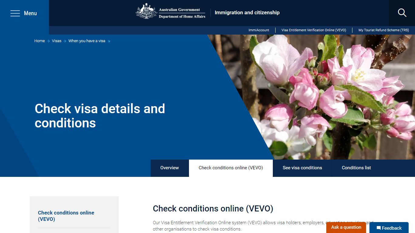 Check visa conditions online (VEVO) - Home Affairs