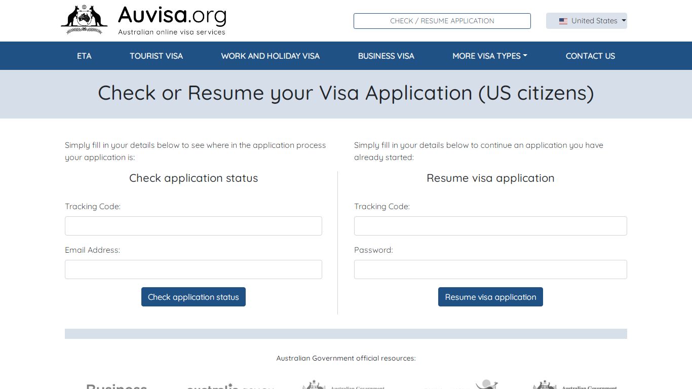 Check or Continue your Australian Visa Application (US citizens)